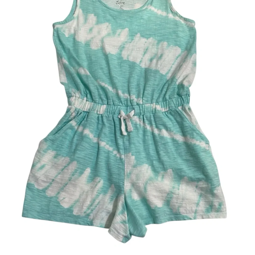Justice Romper Shorts Tank Style Aqua and White Tie-Dye Size 12/14 Large Girls